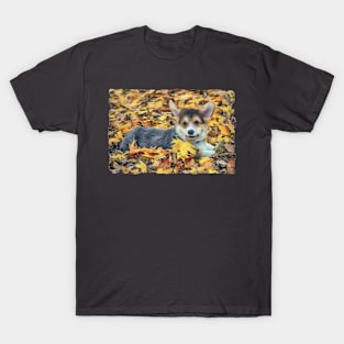 Welsh Corgi Dog In Autumn Leaves T-Shirt